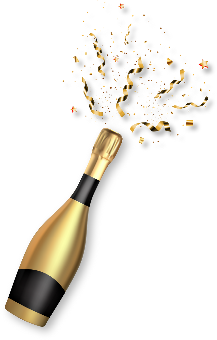 Golden Champagne Bottle with Party Confetti